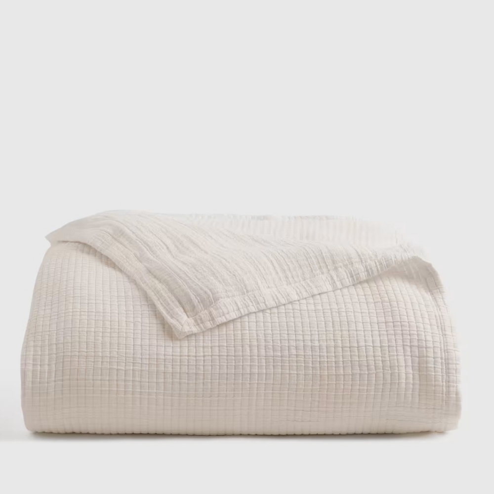 Quince Organic Ribbed Cotton Coverlet - Full/Queen - ivory